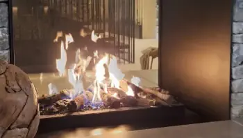 Architectural Services Gloucester. Manufactured Fireplace with fire burning